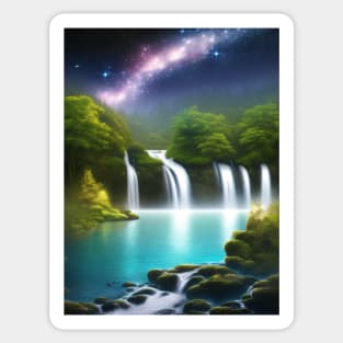 waterfall under starry sky Sticker